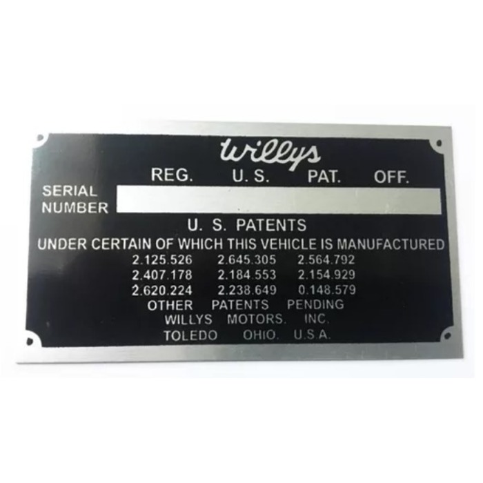 PLACA IDENTIFICAÇÃO NÚMERO DE SÉRIE WILLYS  ANTIGO