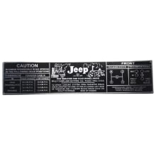 PLACA IDENTIFICAÇÃO PAINEL JEEP WILLYS  3 MARCHAS  FABRICA FUNDO PRETO